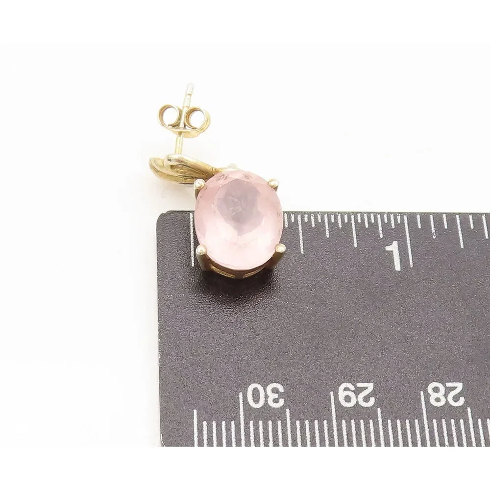 925 Sterling Silver Vintage Carved Leaf Dangling Pink Topaz Earrings EG12789 - Picture 5 of 5